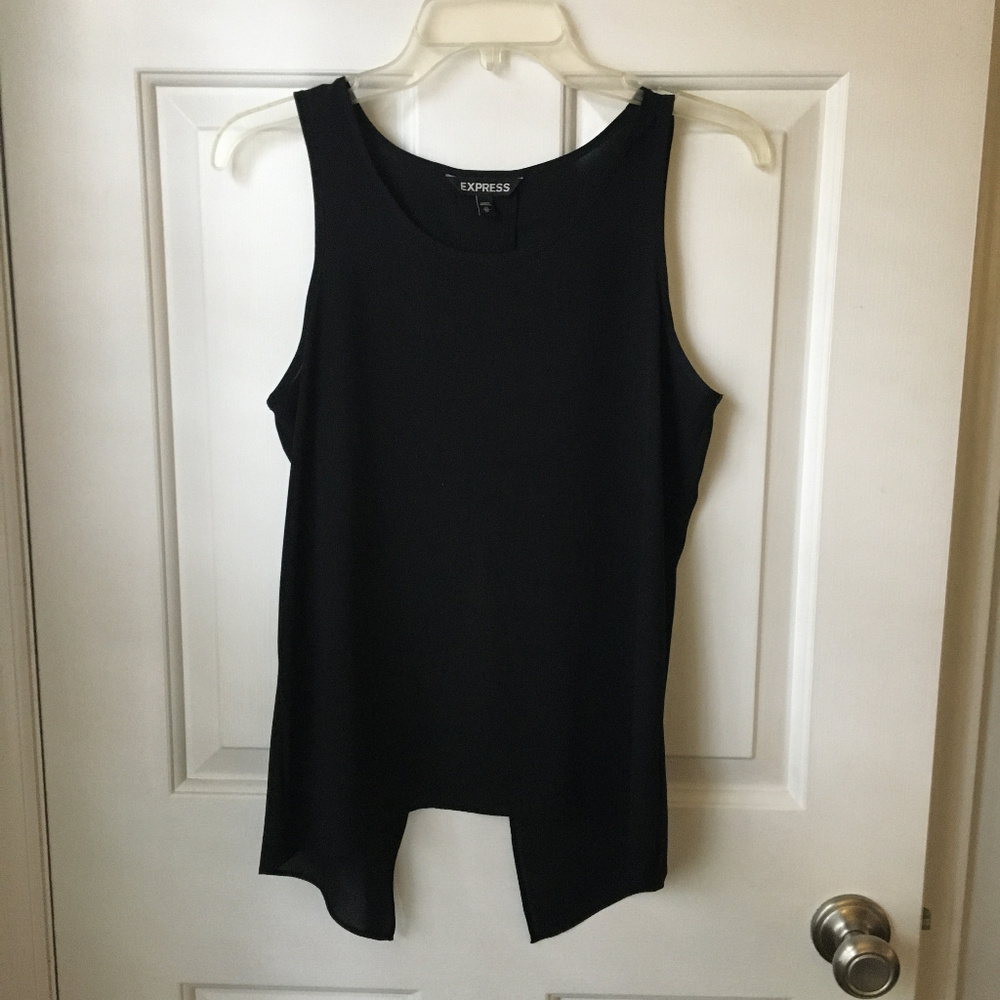 express chiffon split back tank top